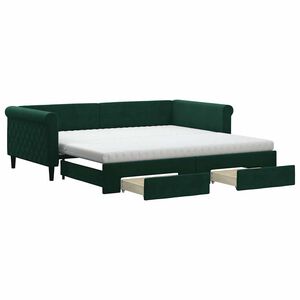 vidaXL Sof&aacute; cama nido con cajones terciopelo verde oscuro 100x200 cm