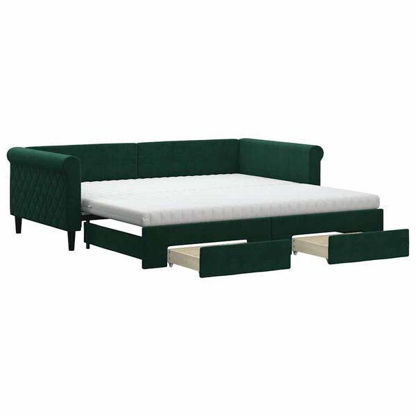 vidaXL Sof&aacute; cama nido con cajones terciopelo verde oscuro 100x200 cm