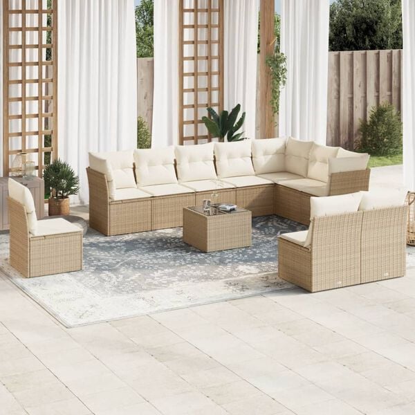 vidaXL Set de sof&aacute;s de jard&iacute;n 11pzas con cojines rat&aacute;n sint&eacute;tico beige