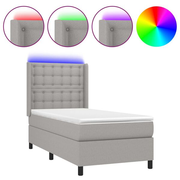 vidaXL Cama box spring colch&oacute;n y luces LED tela gris claro 100x200 cm
