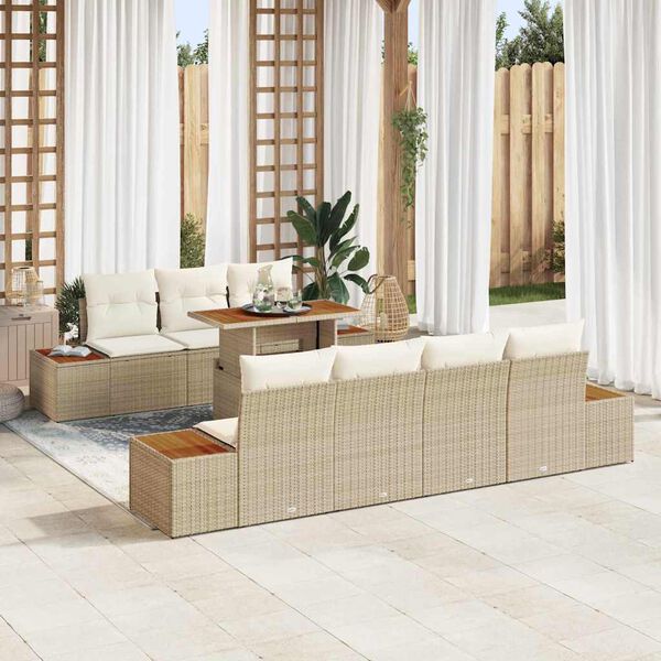 vidaXL Conjunto de sofá de jardín con cojín 8 pcs Beige Poliratán