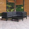 vidaXL Muebles de jard&iacute;n 5 pzas con cojines negro madera de pino