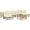 vidaXL Set de muebles de jardín 7 piezas bambú y cojines blanco crema