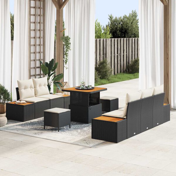 vidaXL Conjunto de sof&aacute;s de jard&iacute;n 8 pcs Negro rat&aacute;n sint&eacute;tico