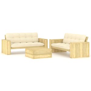 vidaXL Set de sof&aacute;s jard&iacute;n 3 piezas con cojines madera pino impregnada