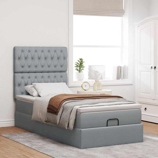 vidaXL Estructura de cama otomana con colch&oacute;n tela gris claro 90x190cm