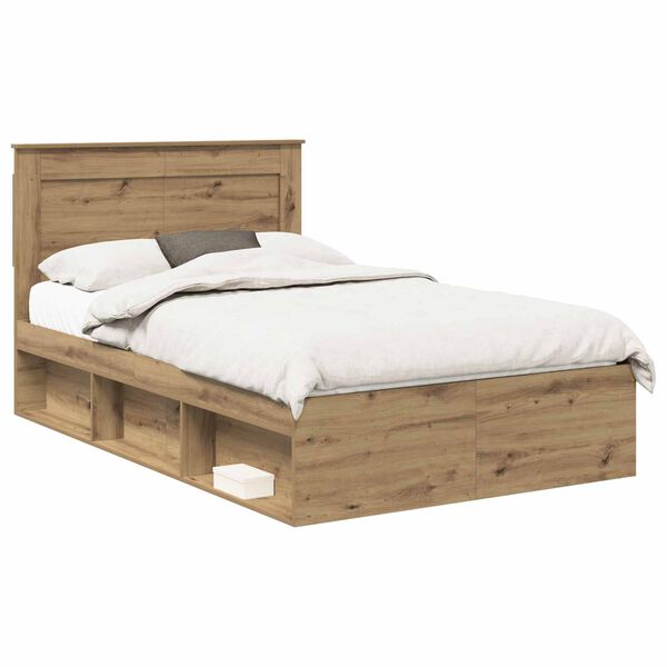 vidaXL Estructura de cama con cabecera Roble Artesanal 135 x 190 cm