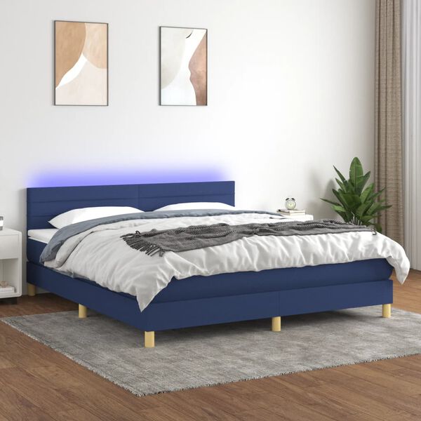 vidaXL Cama box spring con colch&oacute;n y LED tela azul 160x200 cm