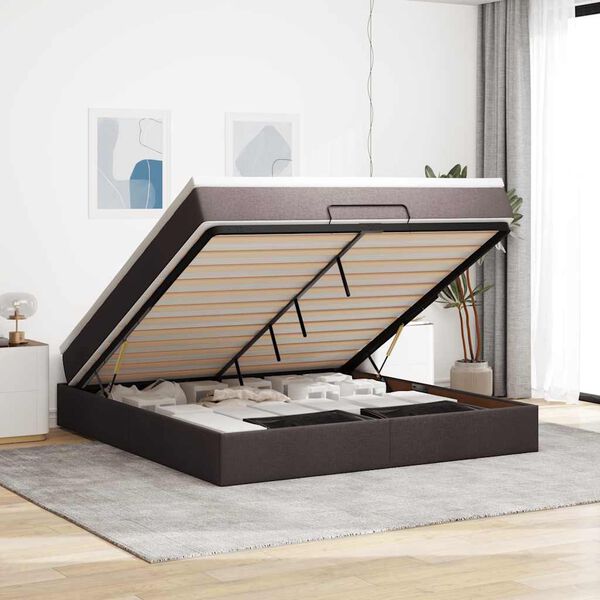 vidaXL Estructura cama otomana colch&oacute;n tela marr&oacute;n oscuro 160x200 cm