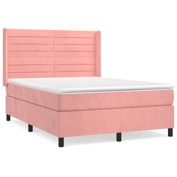 vidaXL Cama box spring con colch&oacute;n terciopelo rosa 140x190 cm