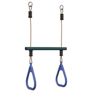 vidaXL Barra trapecio con anillas de gimnasia ni&ntilde;os acero azul y verde