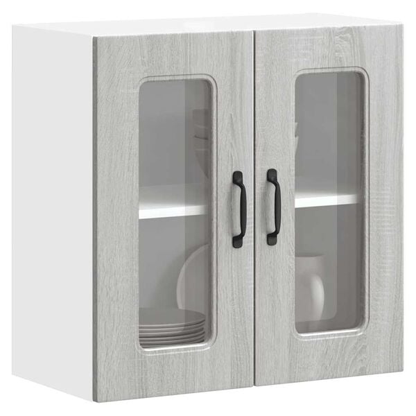 vidaXL Armario de cocina de pared con puerta de cristal "Kalmar" de, madera de ingenier&iacute;a Sonoma gris
