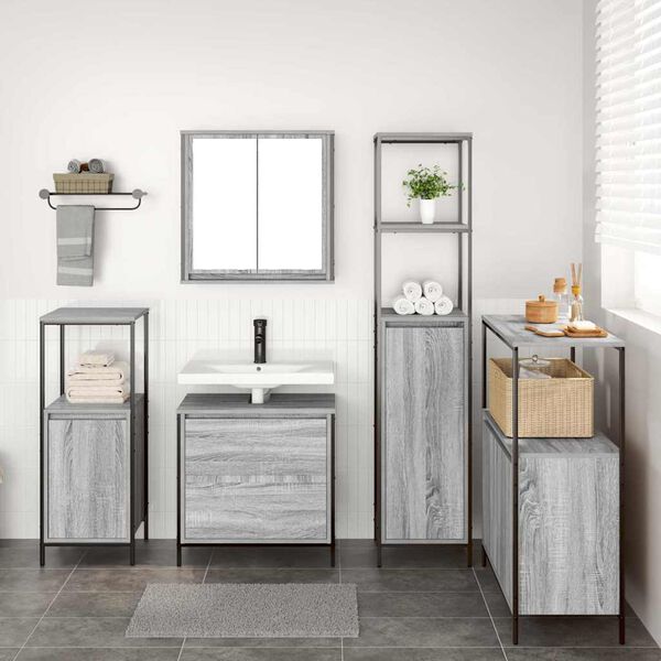vidaXL Set de muebles de ba&ntilde;o 2 pzas madera contrachapada gris sonoma