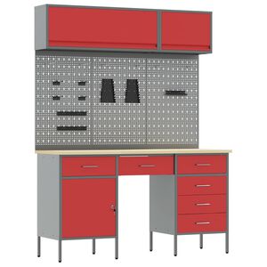 vidaXL Conjunto de armarios de trabajo con caj&oacute;n Manual 8 pcs Rojo