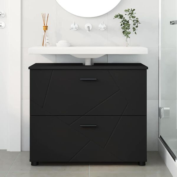 vidaXL Gabinete de Ba&ntilde;o con caj&oacute;n con puerta Negro 76,5 x 35 x 64 cm