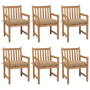 vidaXL Sillas de jard&iacute;n 6 uds madera maciza de teca cojines beige