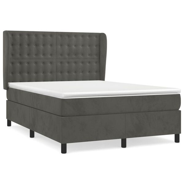 vidaXL Cama box spring con colch&oacute;n terciopelo gris oscuro 140x200 cm