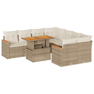 vidaXL Set sof&aacute;s jard&iacute;n y cojines 9 pzas rat&aacute;n sint&eacute;tico acacia beige