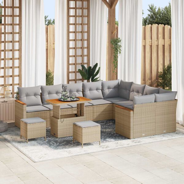 vidaXL Conjunto de sof&aacute; de jard&iacute;n 12 pcs Beige Rattan de Poli&eacute;ster