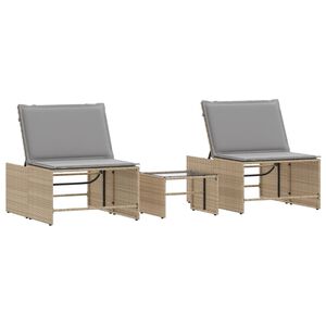 vidaXL Tumbonas 2 piezas con mesa rat&aacute;n sint&eacute;tico beige