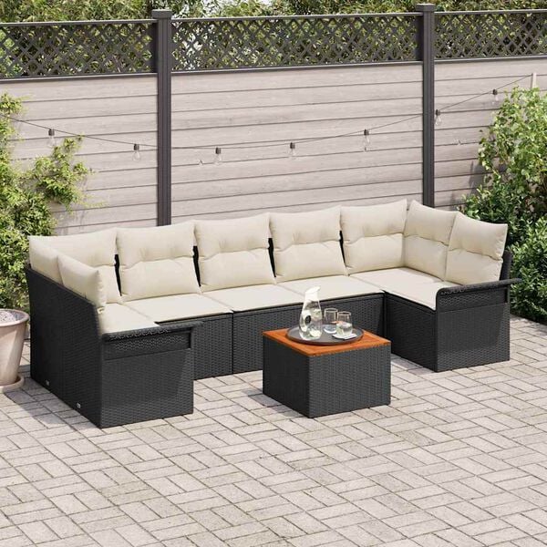 vidaXL Conjunto de sof&aacute;s de jard&iacute;n 8 pcs Negro rat&aacute;n sint&eacute;tico