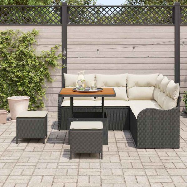 vidaXL Conjunto de sof&aacute; de jard&iacute;n con coj&iacute;n 8 pcs Negro y crema