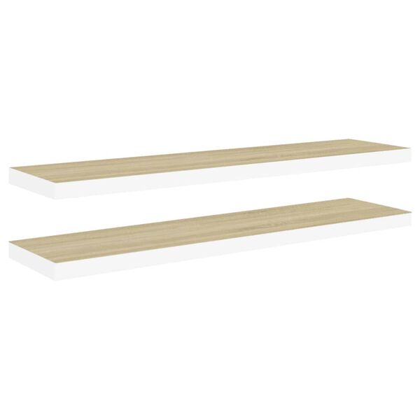 vidaXL Estante flotante pared 2 uds blanco y roble MDF 90x23,5x3,8 cm