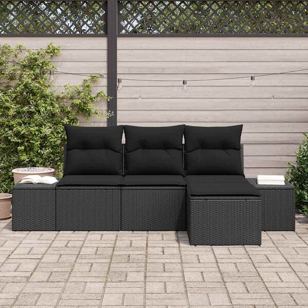 vidaXL Conjunto de sof&aacute; de jard&iacute;n con coj&iacute;n 4 pcs Negro