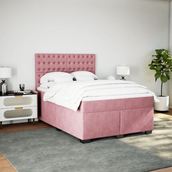 vidaXL Cama box spring con colch&oacute;n terciopelo rosa 140x190 cm