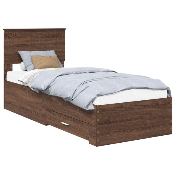 vidaXL Estructura de cama con caj&oacute;n Roble Marr&oacute;n y Plata 75 x 190 cm