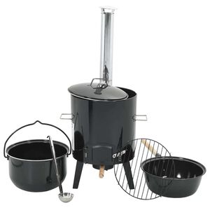vidaXL Ca&ntilde;&oacute;n para gulasch con chimenea y tapa acero esmaltado