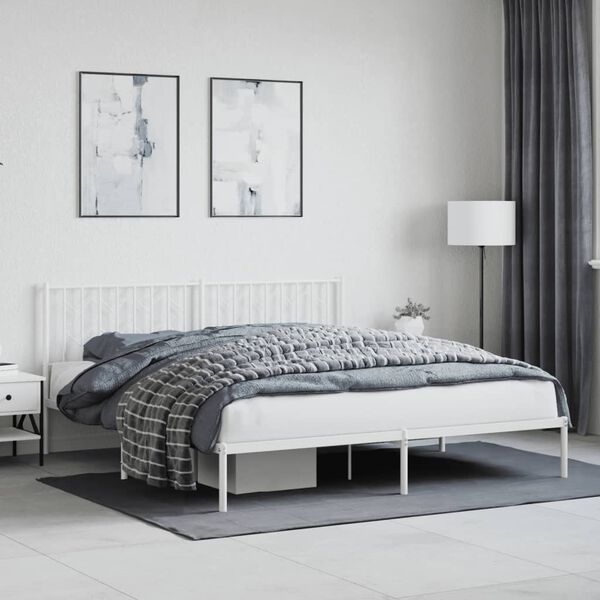vidaXL Estructura cama sin colch&oacute;n con cabecero metal blanco 183x213cm