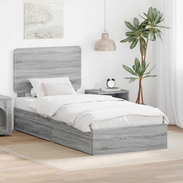 vidaXL Cama con almacenamiento con cabecera Gris Sonoma 75 x 190 cm