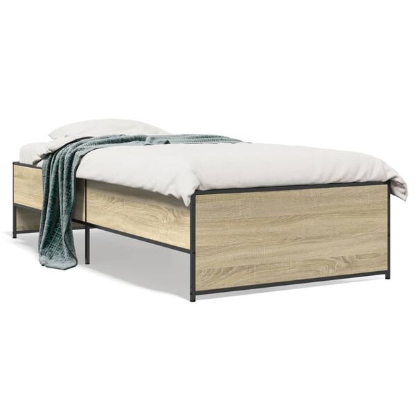 vidaXL Estructura cama madera ingeniería metal roble Sonoma 90x190 cm