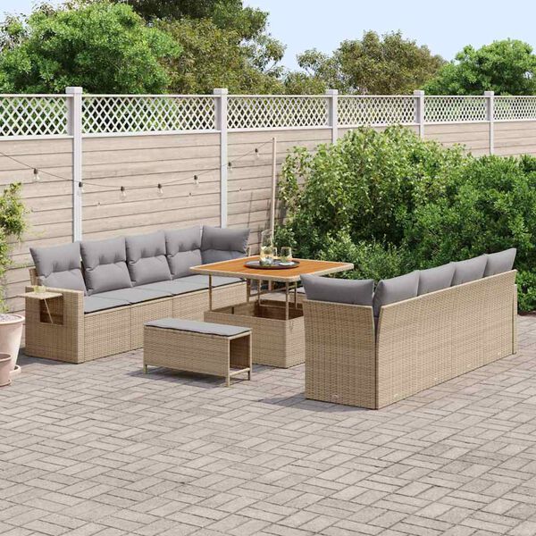 vidaXL Conjunto de sof&aacute; de jard&iacute;n con coj&iacute;n 11 pcs Beige y Gris Claro