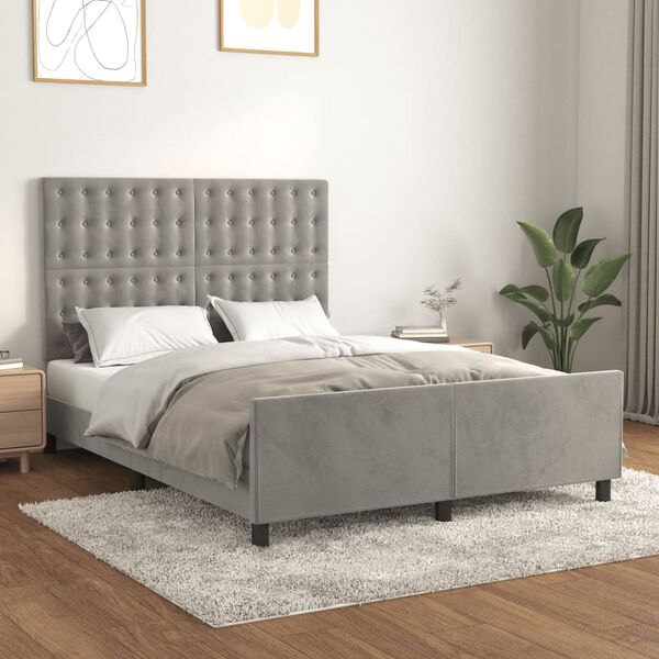 vidaXL Estructura de cama sin colch&oacute;n terciopelo gris claro 140x200 cm