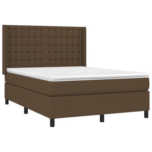 vidaXL Cama box spring colch&oacute;n luces LED tela marr&oacute;n oscuro 140x190 cm