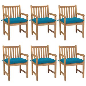 vidaXL Sillas de jard&iacute;n 6 uds madera maciza de teca cojines azul claro