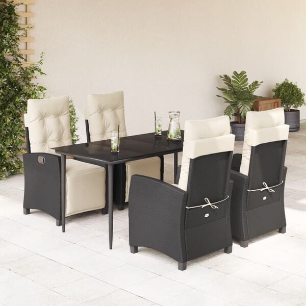 vidaXL Set de muebles jard&iacute;n 5 pzas con cojines rat&aacute;n sint&eacute;tico negro