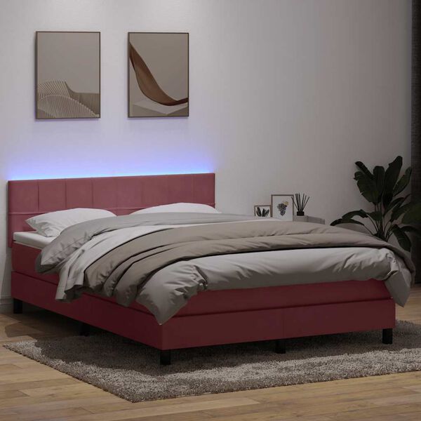 vidaXL Cama box spring con colch&oacute;n y LED terciopelo rosa 140x220 cm