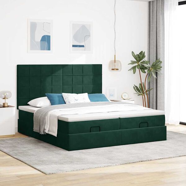 vidaXL Estructura de cama otomana colchones terciopelo verde oscuro