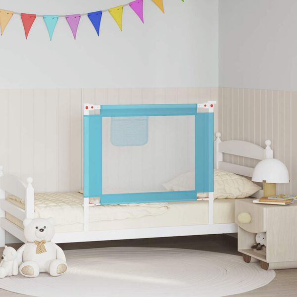 vidaXL Barandilla de seguridad cama de ni&ntilde;o tela azul 90x25 cm