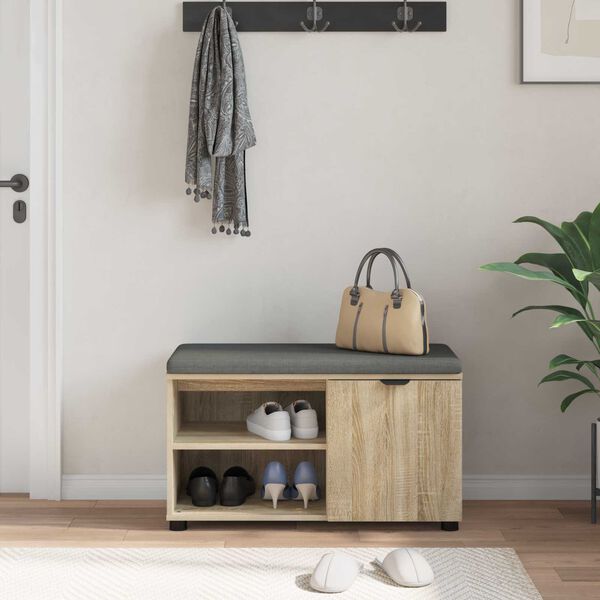 vidaXL Banco de entrada con coj&iacute;n Liso Roble Sonoma 80 x 38 x 46 cm
