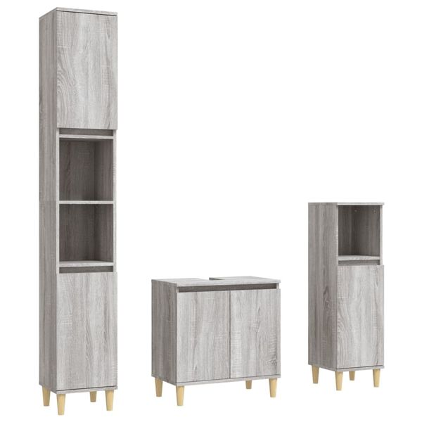 vidaXL Set de muebles de baño 3 pzas madera contrachapada gris sonoma