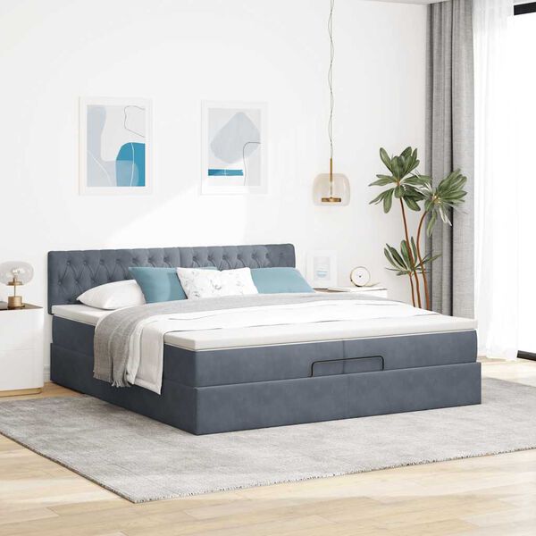 vidaXL Estructura de cama otomana con colch&oacute;n gris oscuro 200x200 cm