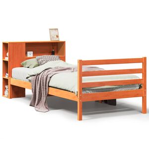 vidaXL Cama con estanter&iacute;a sin colch&oacute;n madera maciza marr&oacute;n 75x190 cm