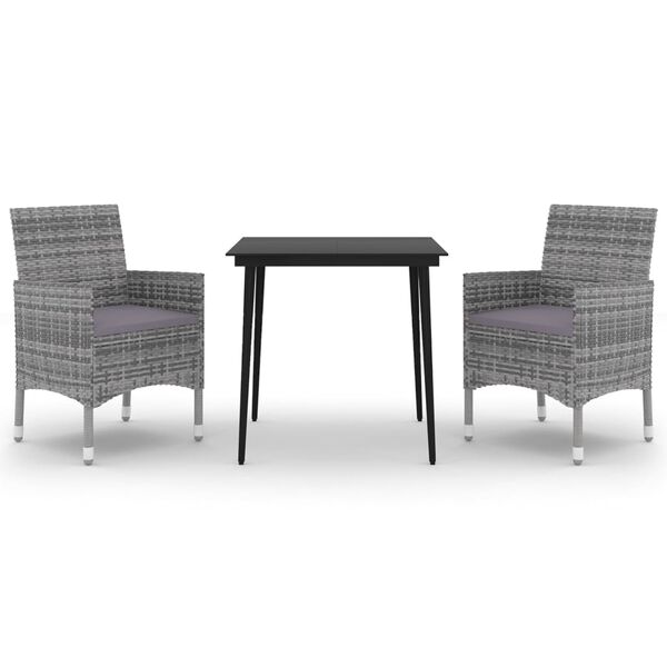 vidaXL Set comedor de jard&iacute;n 3 pzas y cojines rat&aacute;n sint&eacute;tico y vidrio