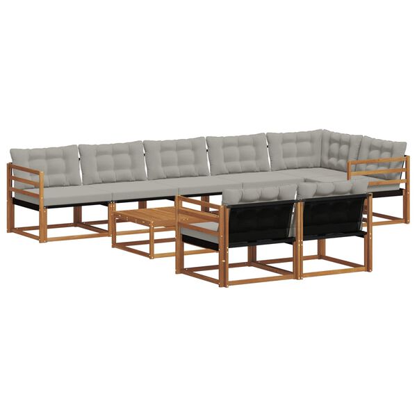 vidaXL Conjunto de sof&aacute;s de exterior 9 pcs Gris Natural y Claro