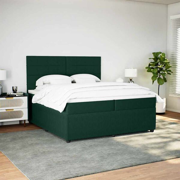 vidaXL Cama box spring con colch&oacute;n terciopelo verde oscuro 200x200 cm