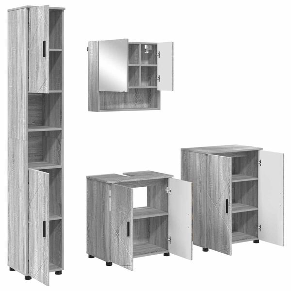 vidaXL Juego de muebles de ba&ntilde;o Montaje en la pared 4 pcs Gris Sonoma